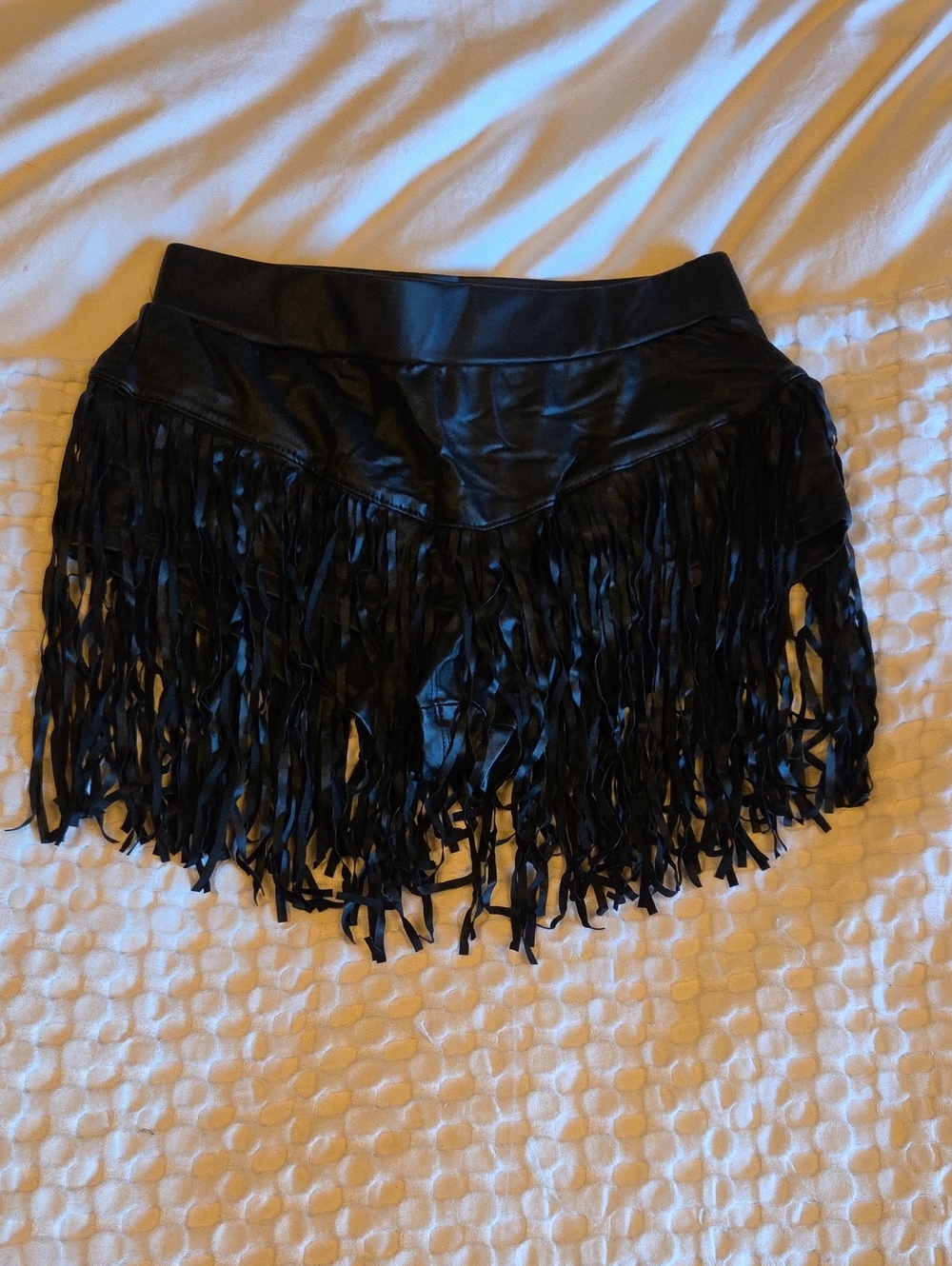 Black Faux Leather Fringe Micro Short Medium